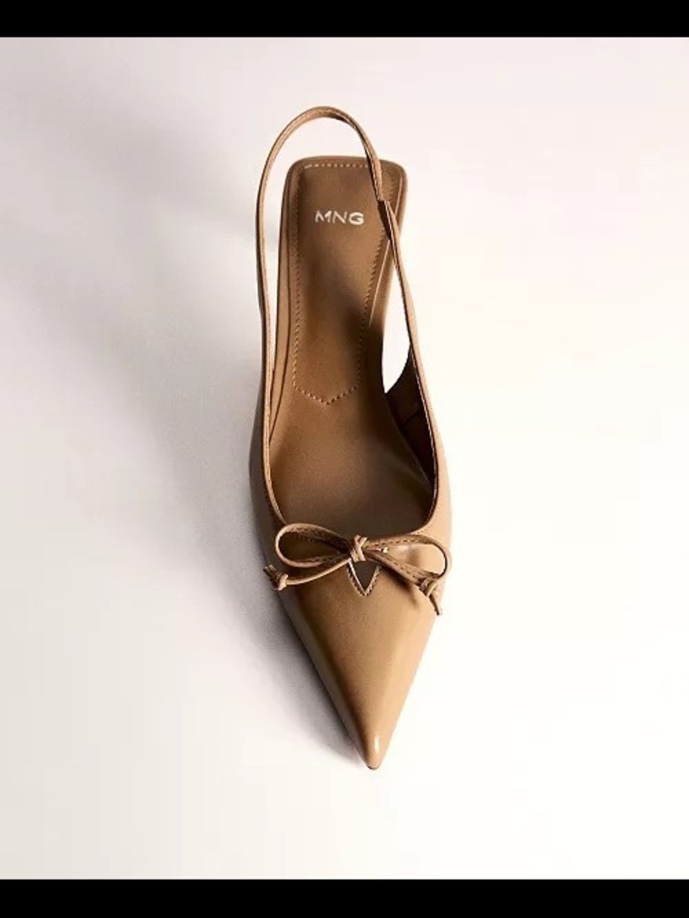 Mango Tan Pointed Slingback Kitten Heels with Bow - Picture 2 of 9